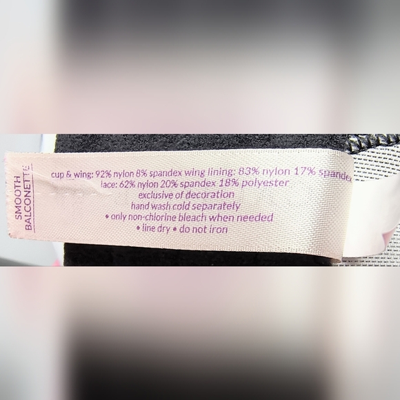 Cacique Black/White Smooth Balconette Underwire Bra with Lace Overlay 38DD - Picture 6 of 7